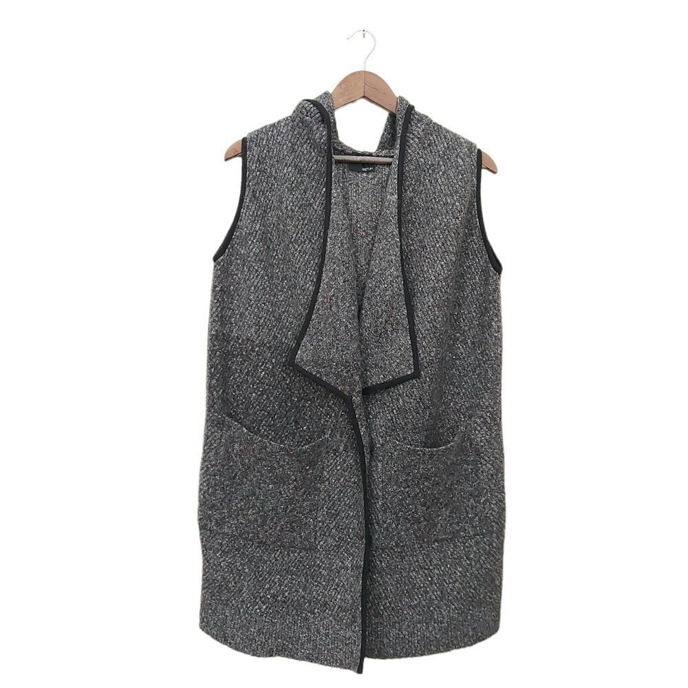 Anthropologie Wool Hooded Vest Womens M/L Gray Button Knitted Casual Layering
